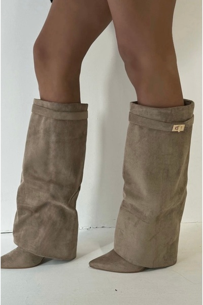 MYVOLANTE Volante Чоботи з підборами для жінок з деталями з візону та замші