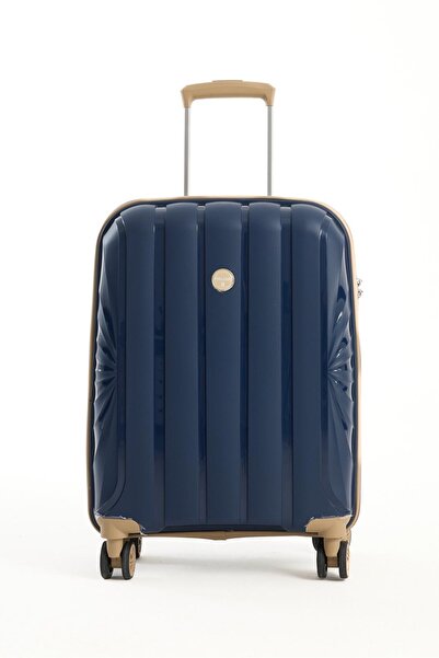 7K Lacivert Kemik Krem Desenli Polipropen Kırılmaz 3'lü Valiz Seti