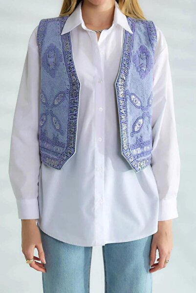 Ravencia Embroidery Detailed Women's Denim Vest