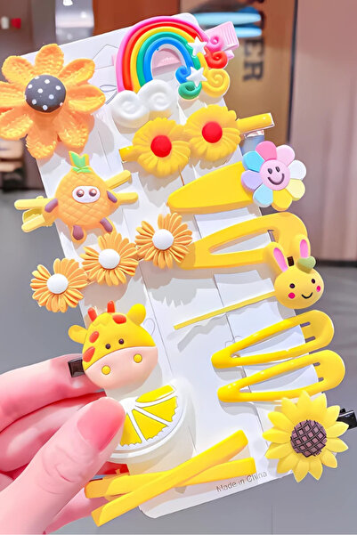 GUCSO Çocuk Tokası 14 Adet, Renkli Sarı Tokalar, Çocuk Saç Aksesuarları, Sevi...