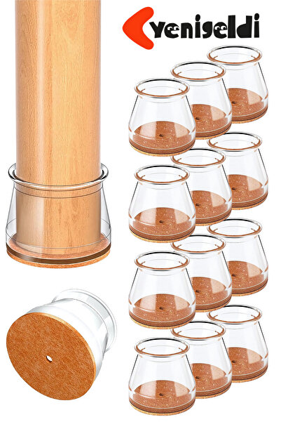 Yenigeldi 12 Adet Yuvarlak Sandalye Pabucu (T:3,6cm U:3,6cm) Şeffaf Silikon İ...