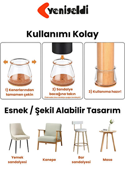 Yenigeldi 4 Pieces Round Chair Feet (T:3.6Cm W:3.6Cm) Transparent Silicone Thin Felt Chair Feet