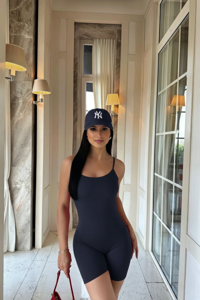 lytonstore Lacivert Askılı Toparlayıcı Spor Fitness ve Yoga ve Günlük Kullanım Spor Şort Tulum