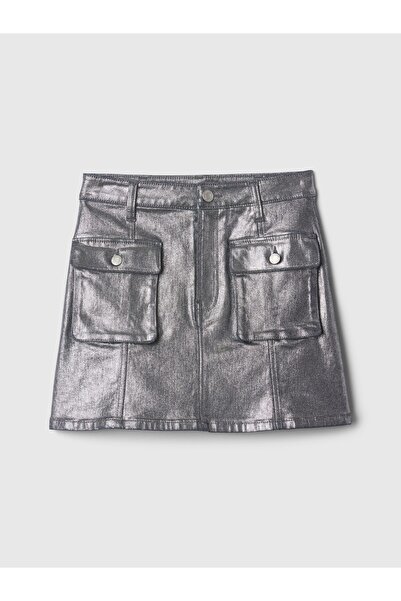 GAP Kız Çocuk Gri Parlak Kargo Denim Etek