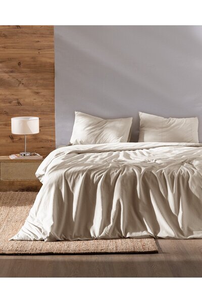 Madame Coco Rosalie Bettbezug-Set, Kingsize, 100 % Baumwolle, Dobby-Muster, Beige