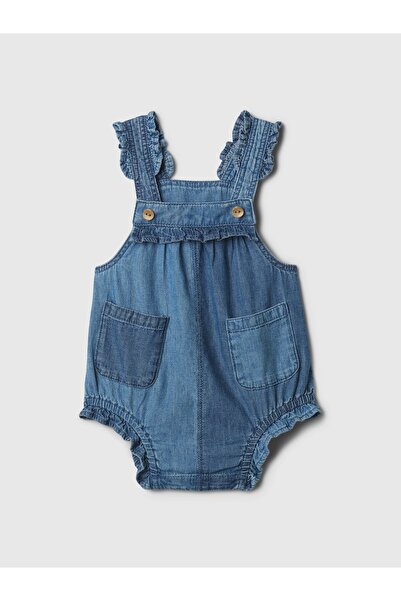 GAP Bebek Koyu Mavi Kare Yaka Fırfırlı Denim Tulum