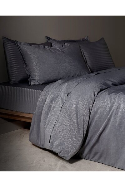 Madame Coco Vézelay Jacquard-Satin-Bettbezug-Set in Familiengröße, Anthrazit