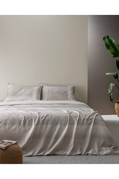 Madame Coco Adelya King Size Bettbezug-Set, 100 % Baumwolle, Madame Coco Crep, bedruckt, Beige