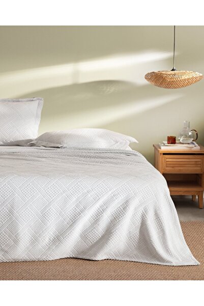 Madame Coco Dreieckige Tagesdecke, Kingsize, 100 % Baumwolle, Weiß, Luxus-Kollektion