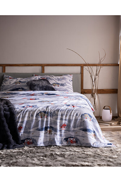 Madame Coco Erig Doppelbett-Bettbezug-Set, 100 % Baumwollflanell, Blau