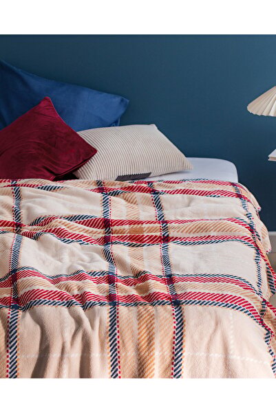 Madame Coco Antonin Welsoft Fleecedecke mit Aufdruck, Doppeldecke, Beige/Rot