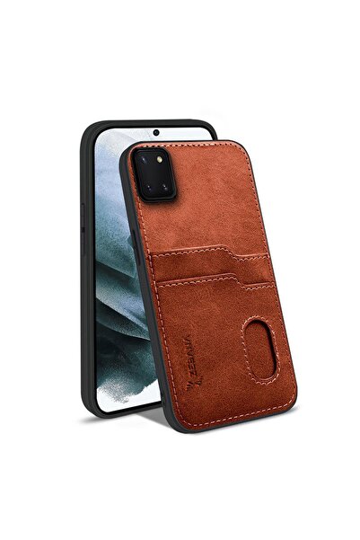 Zebana Samsung Galaxy Note 10 Lite Uyumlu Kılıf Kartlıklı Lüx Deri Kılıf Kahv...