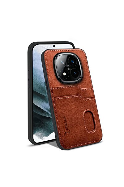 Zebana Xiaomi Redmi Note 14 Pro Plus 5g Compatible Case Zebana Luxury Leather Case with Card Holder Brown