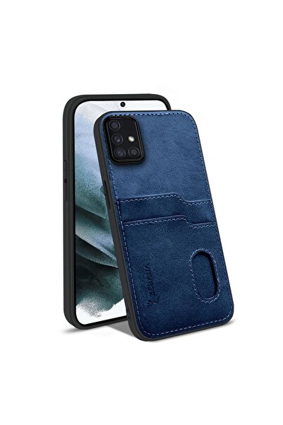 Zebana Samsung Galaxy A71 Uyumlu Kılıf Kartlıklı Lüx Deri Kılıf Lacivert