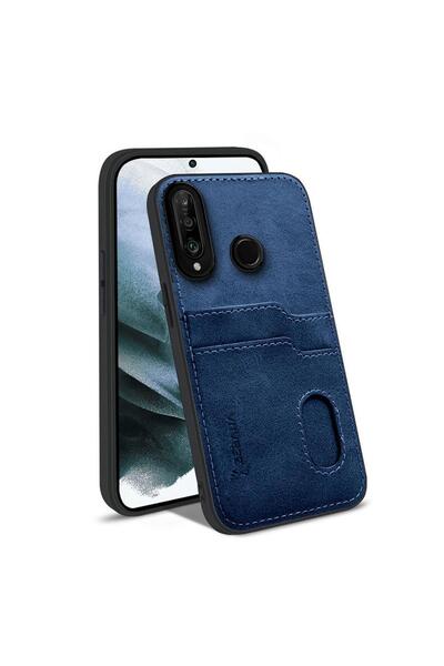 Zebana Huawei P30 Lite Uyumlu Kılıf Kartlıklı Lüx Deri Kılıf Lacivert