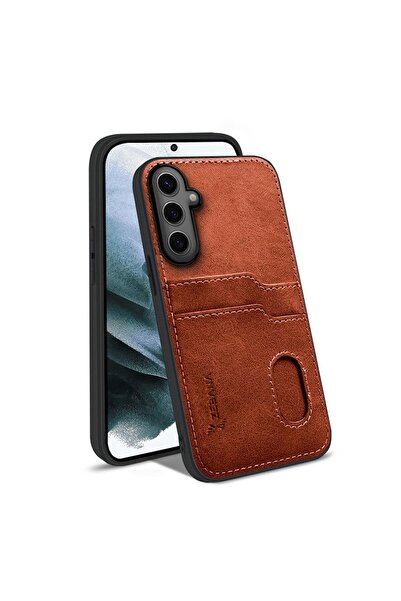 Zebana Samsung Galaxy S25 Compatible Case Zebana Luxury Leather Case with Card Holder Brown