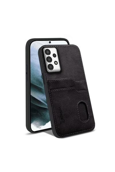 Zebana Samsung Galaxy A32 Uyumlu Kılıf Kartlıklı Lüx Deri Kılıf Siyah