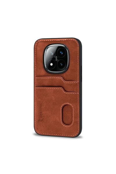 Zebana Xiaomi Redmi Note 14 Pro Plus 5g Compatible Case Zebana Luxury Leather Case with Card Holder Brown