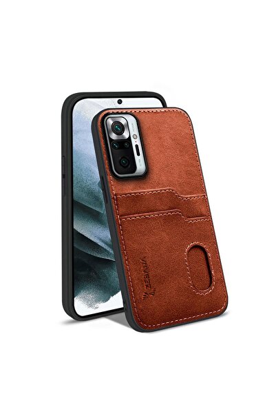 Zebana Xiaomi Redmi Note 10 Pro Max Uyumlu Kılıf Kartlıklı Lüx Deri Kılıf Kah...