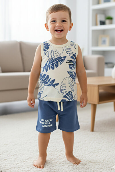 EYMİRGİYİM Шорти с листен мотив за момчета, детски комплект, 2 години, 3 годи...