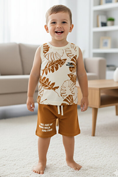 EYMİRGİYİM Leaf Patterned Shorts Baby Boy Children's Suit 2 Years Old, 3 Years Old, 4 Years Old, 5 Years Old