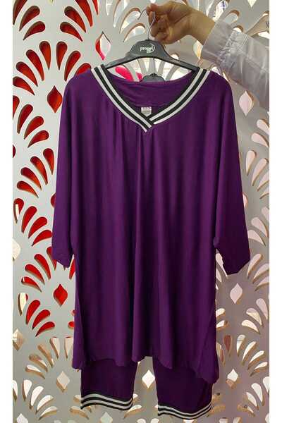 Sevda Kılınç Plus Size Capri Double Combed Cotton Suit