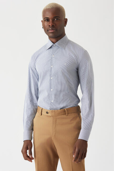 Bisse Men's Navy Blue Regular Fit Lycra Basic Classic Shirt