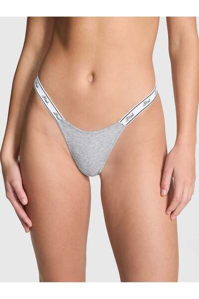 PINK Pamuklu Derin Bacak Kesim Logolu Mikro Tanga