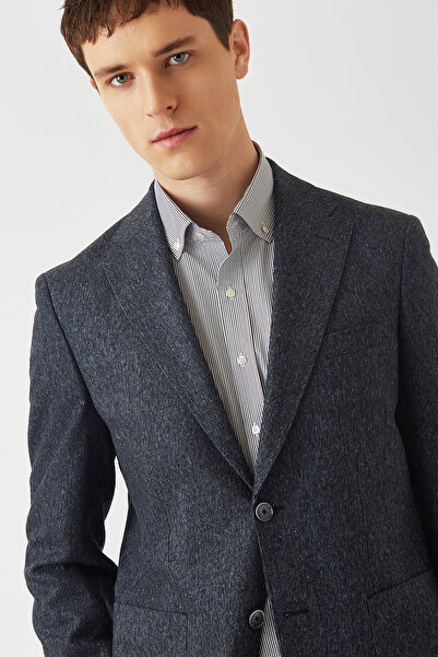 Bisse Erkek Modern Fit Mono Yaka 2 Düğmeli Çift Yırtmaçlı Ceket Lacivert