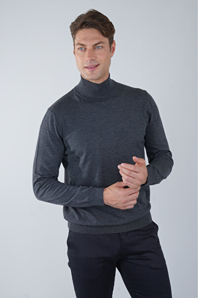 Bisse Erkek Yün Basic Yarım Balıkçı Yaka Triko Antrasit