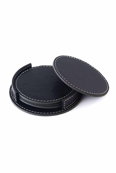 FLYON Kahve Çay Masa Üstü Deri Bardak Altlığı Siyah