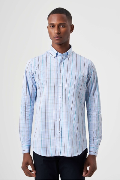 Bisse Regular Fit Paşa Yaka Mavi Basic Spor Erkek Gömlek