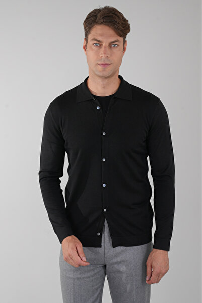 Bisse Yün Siyah Erkek Triko Hırka Yün