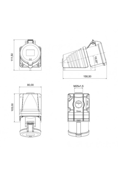 Bemis 90° Eğik Duvar Priz 5x32A - BC1-3505-2535