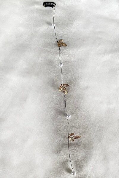 TAKIŞTIR Gold Color Leaf and Pearl Detailed Snap Hair Accessory