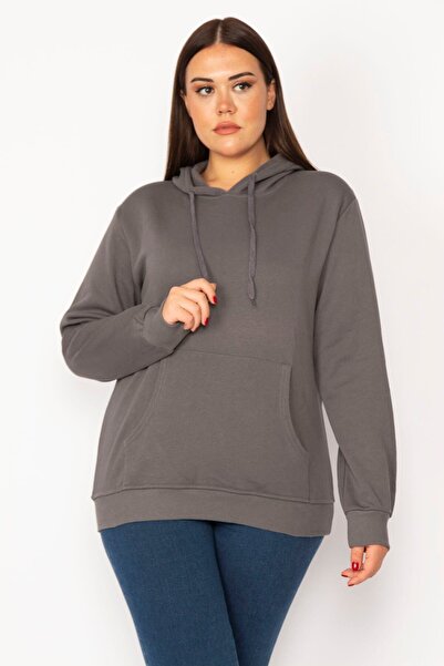 Şans Жіночий великий розмір, димчасто-сірий, з шардоном, 3 нитки, з кишенями, капюшоном, світшот 65n29644