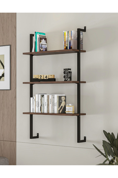 Euromob 3 Raflı Ceviz Rengi Çok Amaçlı Kitaplık / Dekoratif Duvar Rafı – Kolay Kurulum, Sağlam Tasarım
