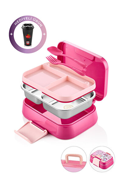 Kitchen Life Happii Vacuum 4 Compartment Stainless Steel Children's Nutrition Container - Unicorn Pattern Lunch Box