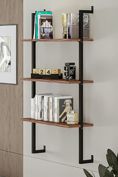 Euromob 3 Raflı Ceviz Rengi Çok Amaçlı Kitaplık / Dekoratif Duvar Rafı – Kolay Kurulum, Sağlam Tasarım