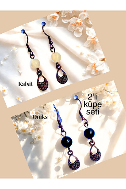 ayrestyle Calcite & Onyx Natural Stone Bohemian Drop Dangle, Women's 2-Piece Earring Set, Yellow-Black