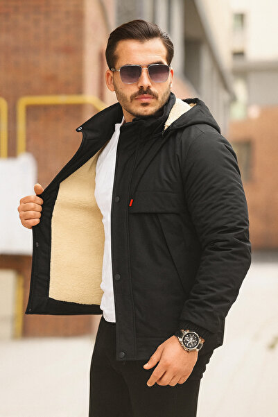 Boymen Мъжко палто с кожена подплата, дебело, водоустойчиво, с подвижна качулка, палто от висок клас