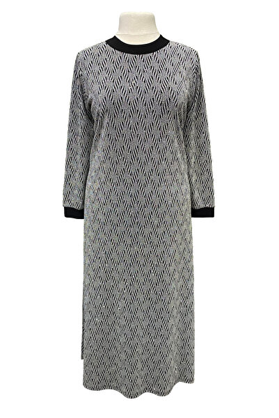 Giyinen Mağazaları Βραδινό φόρεμα μητέρας με στρογγυλή λαιμόκοψη από ασημί χρώμα με στυλ και πέτρινη επένδυση