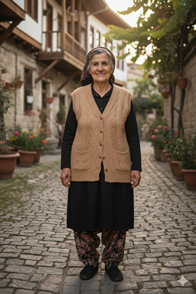 Çt Çeyizci Tekstil Dowry Vest, Buttoned Mother's Vest, Glitter Vest, Gift Vest, Bridal Glitter Vest with Pockets Cappuccino