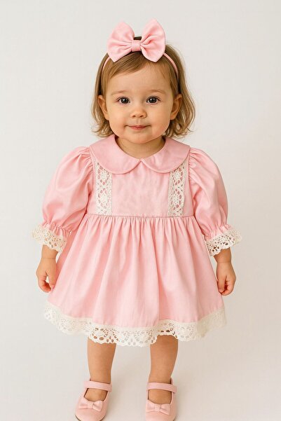 Hobidik Bebek Çocuk Pembe Dantelli Elbise Mevlüt Seti