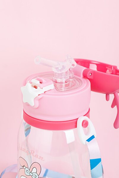 Porsima Flask Deer Themed Sticker Hanging Water Bottle - Water Bottle - Pink 550ml