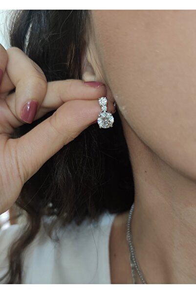 lpsankara Beyaz taşlı ikili gümüş deep küpe çifti