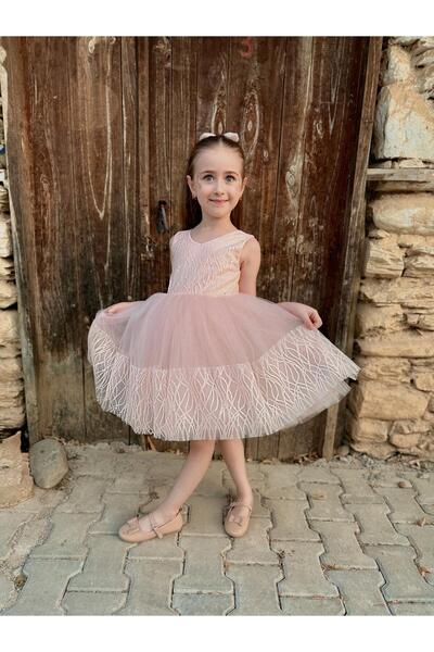 Gulsagg Girl's Light Salmon Glitter Tulle Evening Dress/Special Occasion & Birthday Outfit