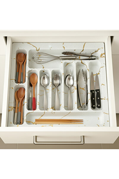 GörSeç Set of 2 55X49 Drawer Organizers 55 cm White Gold Detail Metal & 55 cm (48X40 cm Can Be Cut)