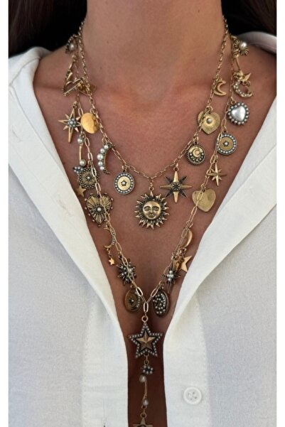 LUNA ACCESSORIES Bakır Renk İkili Charmlı Kolye