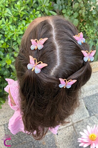 Cinderella Set de 5 agrafe cu fluture pentru fete, roz albastru, degradat - m...